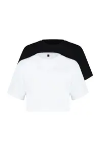TRENDYOLMİLLA Black-White 2 Sets Paket 100% Cotton Relax/Rahat Cut Crop Knitting T-Shirt - Image 7