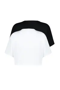 TRENDYOLMİLLA Black-White 2 Sets Paket 100% Cotton Relax/Rahat Cut Crop Knitting T-Shirt - Image 8