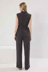 TRENDYOLMİLLA Anthracite Double breasted Kapama Wideleg/Wide Leg Knitting Top and Bottom Set - Image 4
