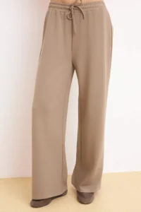 TRENDYOLMİLLA Mink V-neck Oversized/Wide Pattern Knitting Top and Bottom Set - Image 3