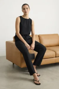 TRENDYOLMİLLA Black Sleeveless Blouse And Elastic Waist Wide Leg/Wide Leg Pants Weaving Top and Bottom Set