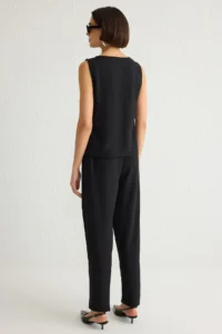 TRENDYOLMİLLA Black Sleeveless Blouse And Elastic Waist Wide Leg/Wide Leg Pants Weaving Top and Bottom Set - Image 6