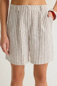 TRENDYOLMİLLA Multicolored Striped V-neck Vest And Shorts Weaving Top and Bottom Set - Image 4