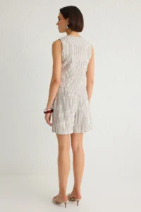 TRENDYOLMİLLA Multicolored Striped V-neck Vest And Shorts Weaving Top and Bottom Set - Image 5