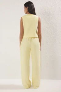 TRENDYOLMİLLA Yellow with bow linen look Blouse Ve Wide Leg Pants Weaving Bottom - Top Set - Image 4