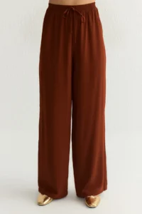 TRENDYOLMİLLA Brick Rejection Oversized Front tied up Blouse And Wide Leg Pants Weaving Top and Bottom Set - Image 4