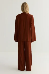 TRENDYOLMİLLA Brick Rejection Oversized Front tied up Blouse And Wide Leg Pants Weaving Top and Bottom Set - Image 5