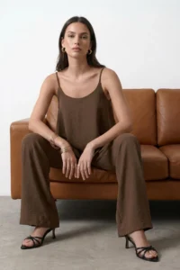 TRENDYOLMİLLA Brown Sleeveless Weaving Blouse Weaving Top and Bottom Set - Image 2