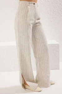 TRENDYOLMİLLA Beige linen look Striped Open Back Vest & Wide Leg Pants Weaving Top and Bottom Set - Image 5