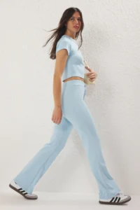 TRENDYOLMİLLA Light Blue Fitted Flexible Knitting Top and Bottom Set - Image 2