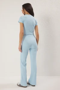 TRENDYOLMİLLA Light Blue Fitted Flexible Knitting Top and Bottom Set - Image 4