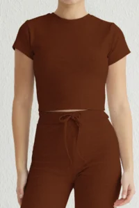 TRENDYOLMİLLA Brown Fitted Flexible Knitting Bottom - Top Set - Image 3