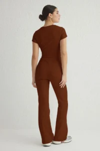 TRENDYOLMİLLA Brown Fitted Flexible Knitting Bottom - Top Set - Image 5