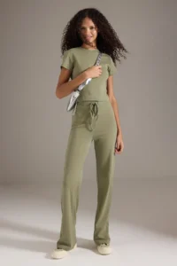 TRENDYOLMİLLA Khaki Fitted Flexible Knitting Bottom - Top Set - Image 2