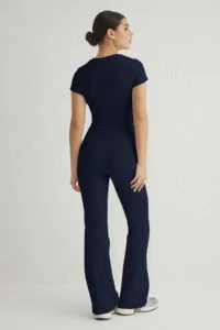TRENDYOLMİLLA Navy Blue Fitted Flexible Knitting Top and Bottom Set - Image 2