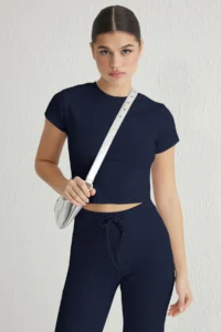 TRENDYOLMİLLA Navy Blue Fitted Flexible Knitting Top and Bottom Set - Image 4