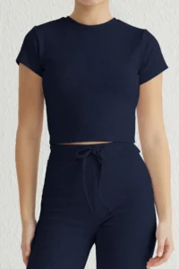TRENDYOLMİLLA Navy Blue Fitted Flexible Knitting Top and Bottom Set - Image 5