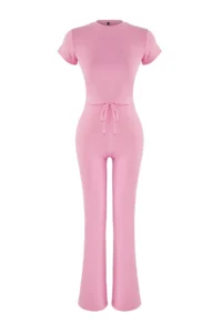 TRENDYOLMİLLA Pink Fitted Flexible Knitting Bottom - Top Set - Image 5