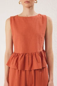 TRENDYOLMİLLA Brick Rejection Crew Neck Ruffle Detailed Blouse and Pants Weaving Bottom - Top Set - Image 3