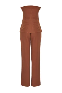 TRENDYOLMİLLA Brown linen look Strapless Blouse and Pants Weaving Top and Bottom Set - Image 7