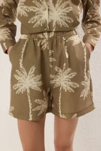 TRENDYOLMİLLA Khaki linen look Oversized Shirt and Shorts Weaving Top and Bottom Set - Image 4