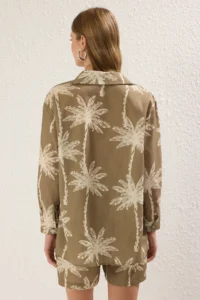 TRENDYOLMİLLA Khaki linen look Oversized Shirt and Shorts Weaving Top and Bottom Set - Image 5