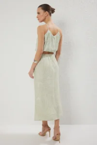 TRENDYOLMİLLA Green Patterned Blouse Midi Skirt Viscose Weaving Top and Bottom Set - Image 4