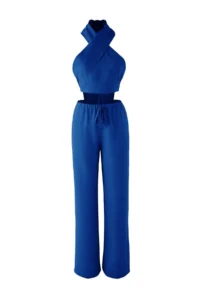 TRENDYOLMİLLA Indigo Linen Content Weaving Blouse Pants Top and Bottom Set - Image 5