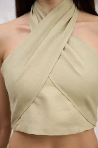 TRENDYOLMİLLA Light Khaki Linen Content Weaving Blouse Pants Top and Bottom Set - Image 3