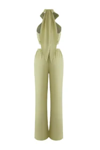 TRENDYOLMİLLA Light Khaki Linen Content Weaving Blouse Pants Top and Bottom Set - Image 7