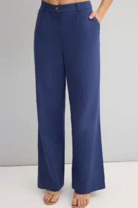 TRENDYOLMİLLA Indigo Gabardine Cotton Vest Wide Leg Pants Weaving Top and Bottom Set - Image 3