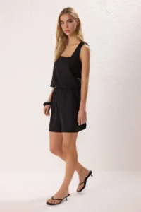 TRENDYOLMİLLA Black linen look Weaving Top and Bottom Set - Image 2