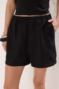 TRENDYOLMİLLA Black linen look Weaving Top and Bottom Set - Image 3