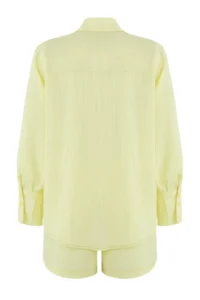 TRENDYOLMİLLA Yellow Kendinden Striped Weaving Shirt Shorts Top and Bottom Set - Image 6