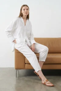 TRENDYOLMİLLA White Shirt And Elastic Waist Pants linen look Weaving Bottom - Top Set