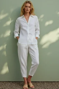 TRENDYOLMİLLA White Shirt And Elastic Waist Pants linen look Weaving Bottom - Top Set - Image 2