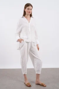 TRENDYOLMİLLA White Shirt And Elastic Waist Pants linen look Weaving Bottom - Top Set - Image 3