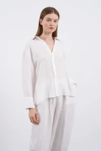 TRENDYOLMİLLA White Shirt And Elastic Waist Pants linen look Weaving Bottom - Top Set - Image 4