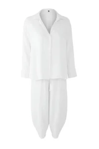 TRENDYOLMİLLA White Shirt And Elastic Waist Pants linen look Weaving Bottom - Top Set - Image 6