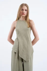 TRENDYOLMİLLA Khaki Sleeveless Blouse and Pants Weaving Bottom - Top Set - Image 2