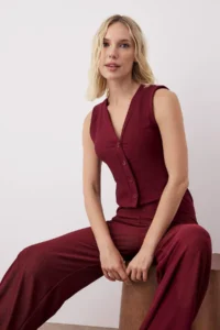 TRENDYOLMİLLA Burgundy  Knitting Bottom - Top Set - Image 2
