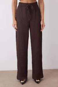 TRENDYOLMİLLA Brown Double breasted Accessory Detailed textured Flexible Knitting Bottom - Top Set - Image 3