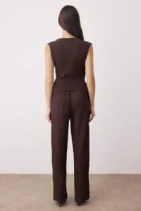 TRENDYOLMİLLA Brown Double breasted Accessory Detailed textured Flexible Knitting Bottom - Top Set - Image 4