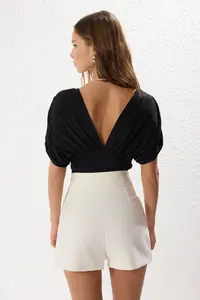 TRENDYOLMİLLA Black with flywheel Plain Fitted/Fitted snaps Flexible Knitting Bodysuit .D.00003 - Image 5