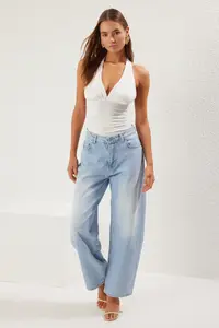 TRENDYOLMİLLA Ecru Shirred Barbell Neck Fitted Flexible Knitting Bodysuit .D.00006 - Image 2