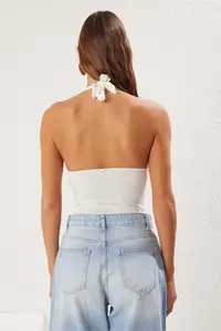TRENDYOLMİLLA Ecru Shirred Barbell Neck Fitted Flexible Knitting Bodysuit .D.00006 - Image 5