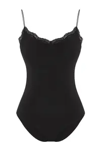 TRENDYOLMİLLA Black Lace Detailed Fitted Bottom snaps Flexible Knitting Bodysuit .D.00008 - Image 6