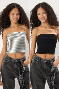 TRENDYOLMİLLA Black-White 2 Sets Paket Fitted Flexible Knitting Crop Bustier