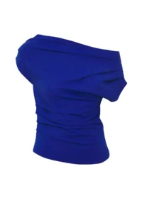 TRENDYOLMİLLA Saks Blue Ruffle/Drape Detailed Flowy Asymmetric Collar Knitting Blouse - Image 6
