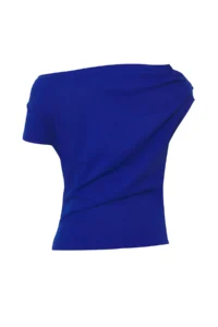 TRENDYOLMİLLA Saks Blue Ruffle/Drape Detailed Flowy Asymmetric Collar Knitting Blouse - Image 7